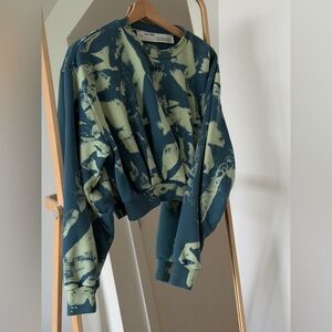 Off-White Green Tie-Dye Cropped Sweatshirt 42